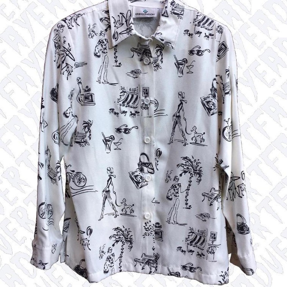 Doodle Drawing Button Up Blouse